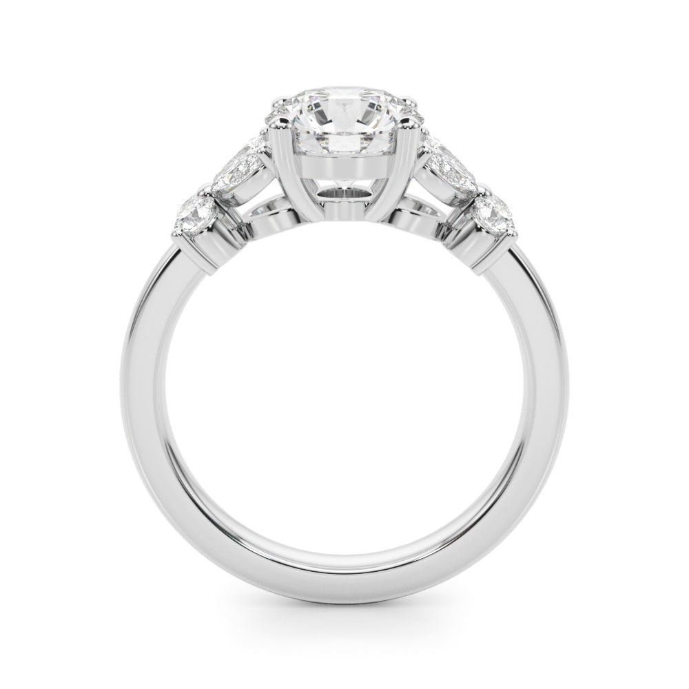 Graceful Rd Center Mq & Rd Sides Round Diamond Engagement Ring in 10K/14K gold and platinum with certified lab-grown or natural diamonds