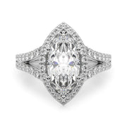 Dazzling Halo Mq Center Split Shank Marquise Diamond Engagement Ring in 10K/14K gold and platinum with certified lab-grown or natural diamonds