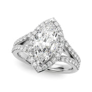 Dazzling Halo Mq Center Split Shank Marquise Diamond Engagement Ring in 10K/14K gold and platinum with certified lab-grown or natural diamonds