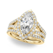 Dazzling Halo Mq Center Split Shank Marquise Diamond Engagement Ring in 10K/14K gold and platinum with certified lab-grown or natural diamonds