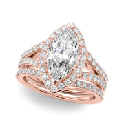 Dazzling Halo Mq Center Split Shank Marquise Diamond Engagement Ring in 10K/14K gold and platinum with certified lab-grown or natural diamonds