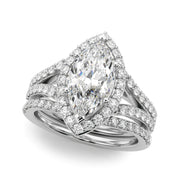 Dazzling Halo Mq Center Split Shank Marquise Diamond Engagement Ring in 10K/14K gold and platinum with certified lab-grown or natural diamonds