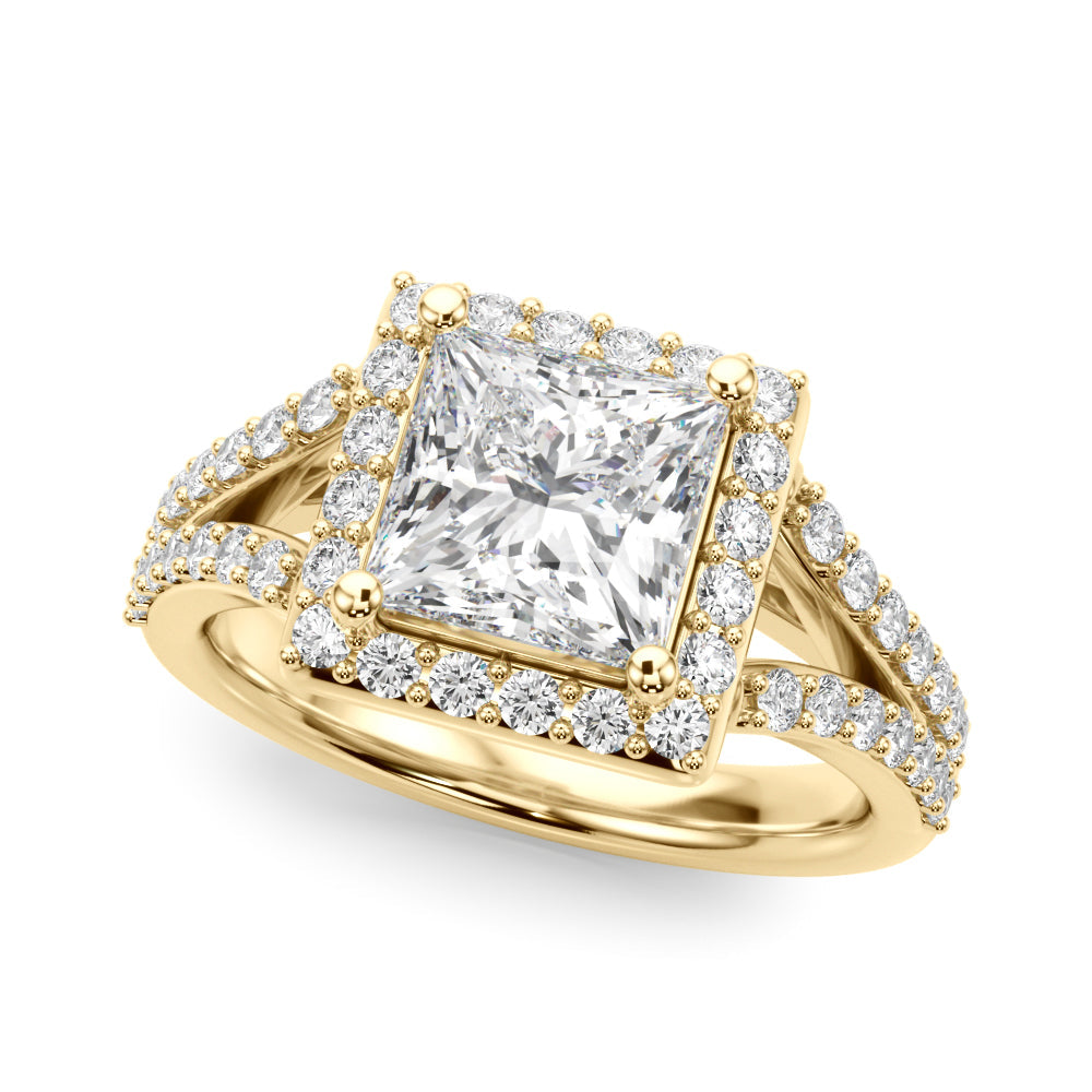 Adored Halo Pc Center Split Shank Princess Diamond Engagement Ring in 10K/14K gold and platinum with certified lab-grown or natural diamonds