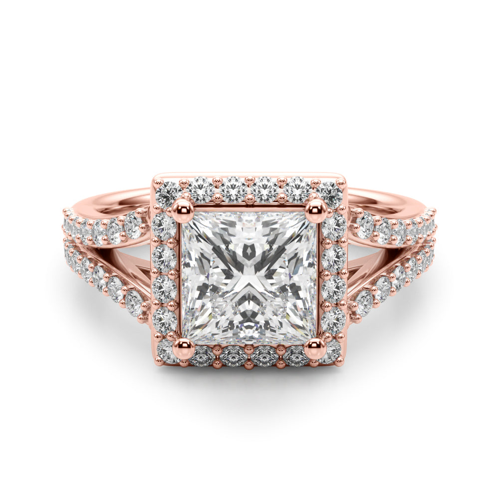 Adored Halo Pc Center Split Shank Princess Diamond Engagement Ring in 10K/14K gold and platinum with certified lab-grown or natural diamonds