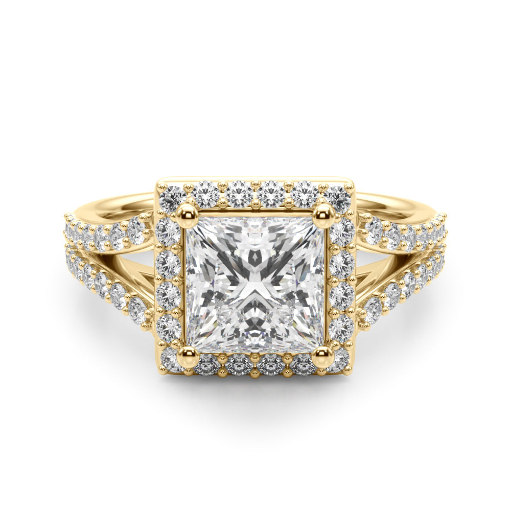 Adored Halo Pc Center Split Shank Princess Diamond Engagement Ring in 10K/14K gold and platinum with certified lab-grown or natural diamonds