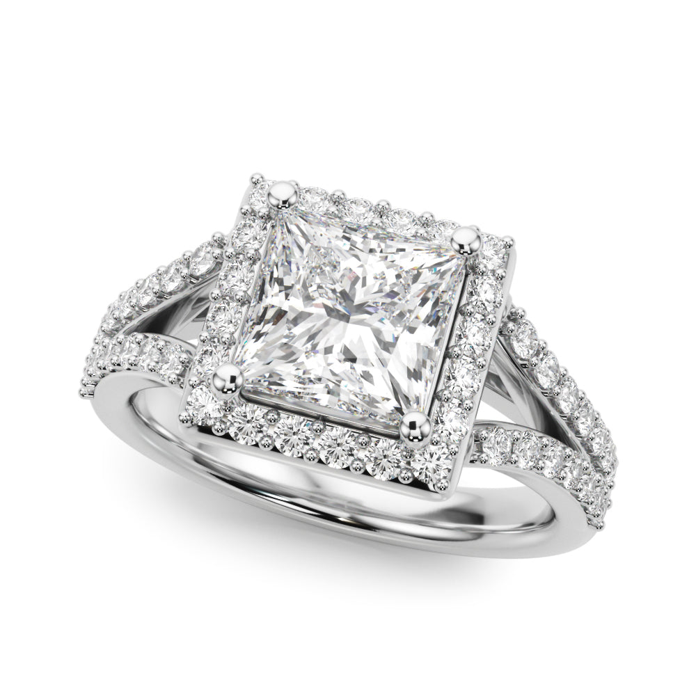 Adored Halo Pc Center Split Shank Princess Diamond Engagement Ring in 10K/14K gold and platinum with certified lab-grown or natural diamonds
