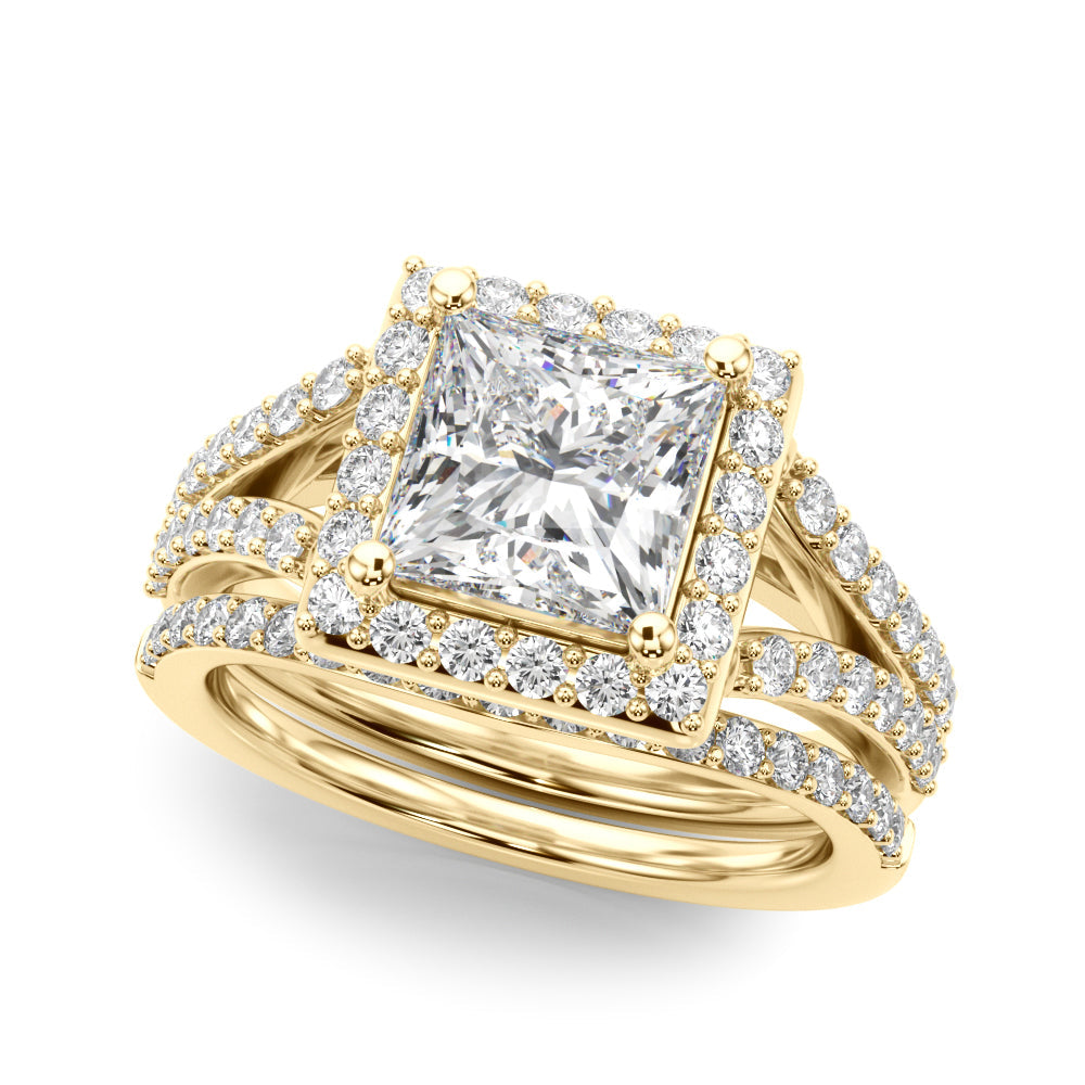Adored Halo Pc Center Split Shank Princess Diamond Engagement Ring in 10K/14K gold and platinum with certified lab-grown or natural diamonds