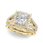 Adored Halo Pc Center Split Shank Princess Diamond Engagement Ring in 10K/14K gold and platinum with certified lab-grown or natural diamonds