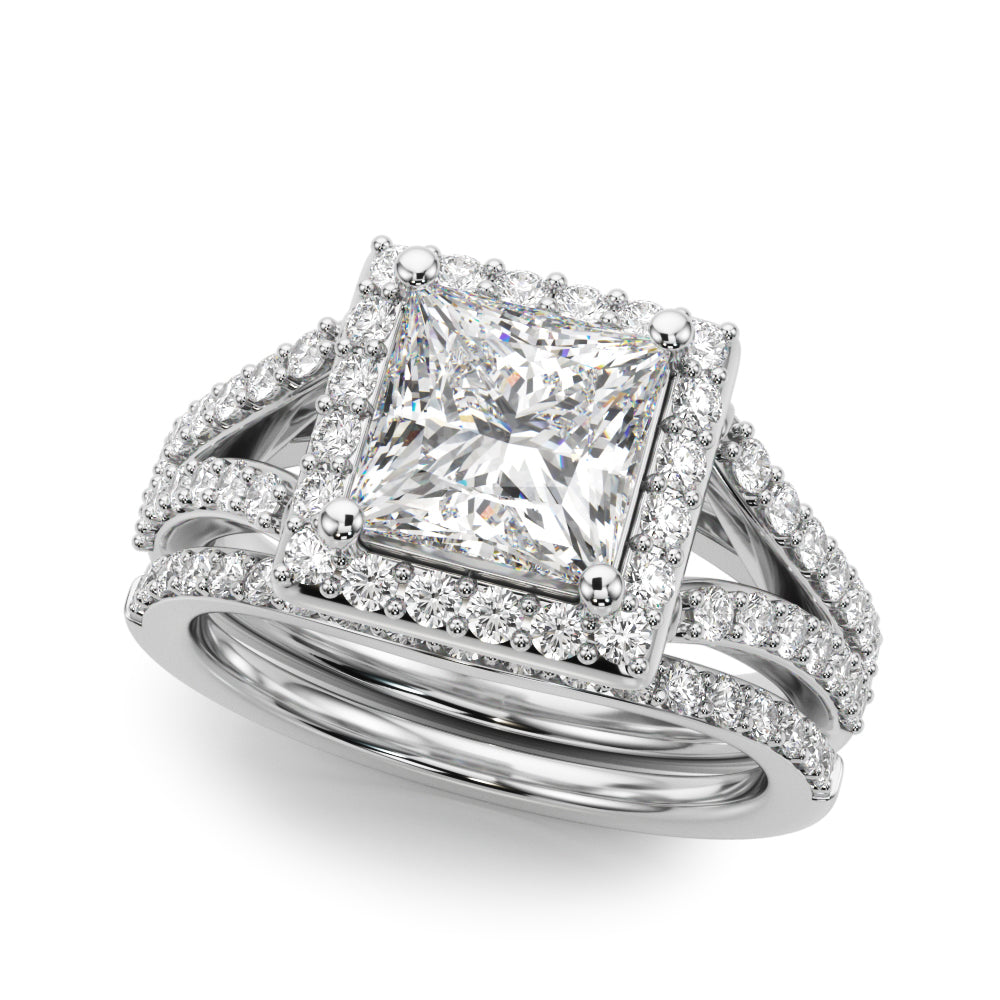 Adored Halo Pc Center Split Shank Princess Diamond Engagement Ring in 10K/14K gold and platinum with certified lab-grown or natural diamonds
