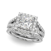 Adored Halo Pc Center Split Shank Princess Diamond Engagement Ring in 10K/14K gold and platinum with certified lab-grown or natural diamonds
