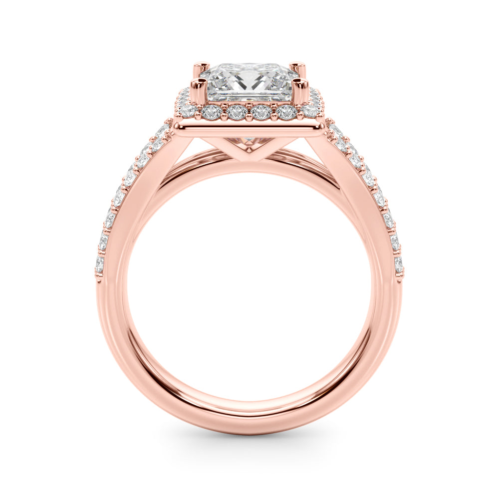 Adored Halo Pc Center Split Shank Princess Diamond Engagement Ring in 10K/14K gold and platinum with certified lab-grown or natural diamonds