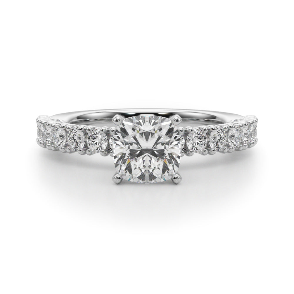 Cherished Sidestone Round Diamond Engagement Ring in 10K/14K gold and platinum with certified lab-grown or natural diamonds