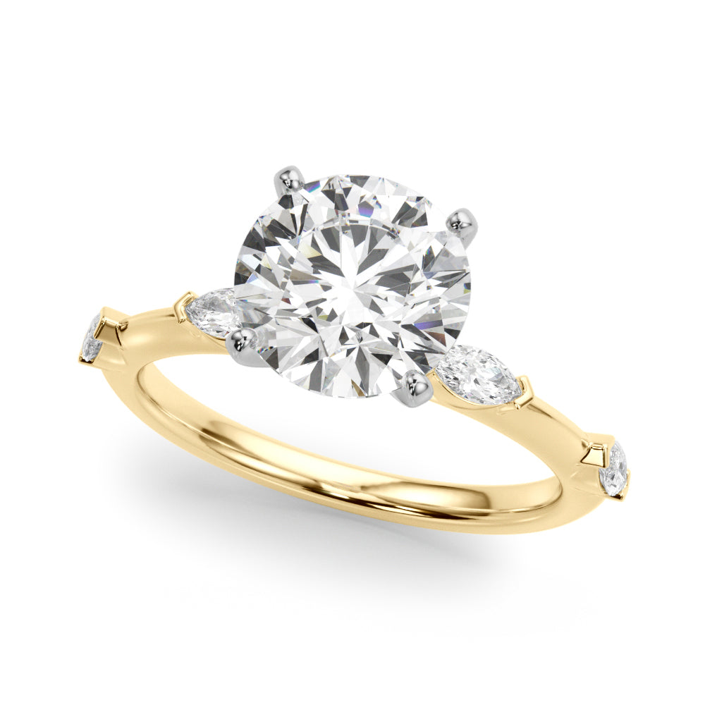 Sculpted Sidestone Marquise Diamond Engagement Ring â€” 10K/14K Gold & Platinum