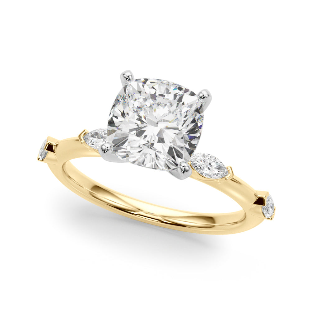 Sculpted Sidestone Marquise Diamond Engagement Ring â€” 10K/14K Gold & Platinum
