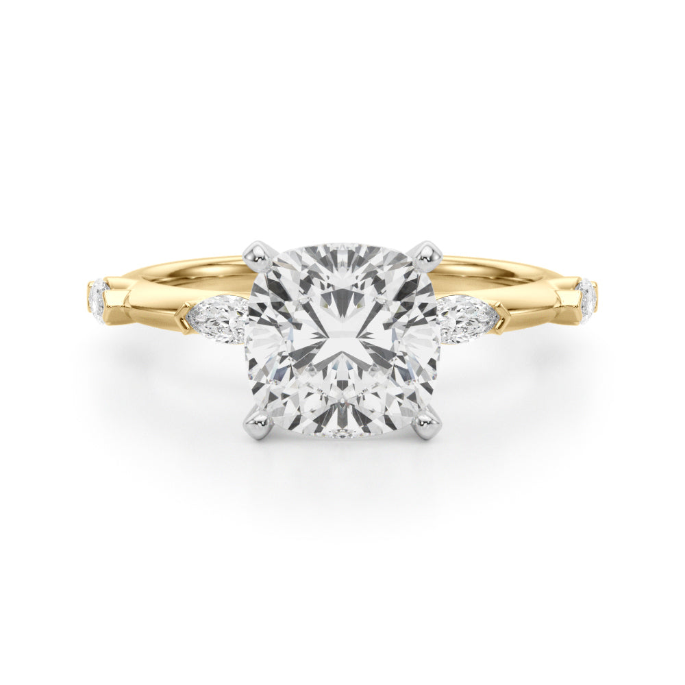 Sculpted Sidestone Marquise Diamond Engagement Ring â€” 10K/14K Gold & Platinum