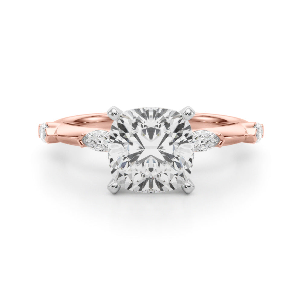 Sculpted Sidestone Marquise Diamond Engagement Ring â€” 10K/14K Gold & Platinum