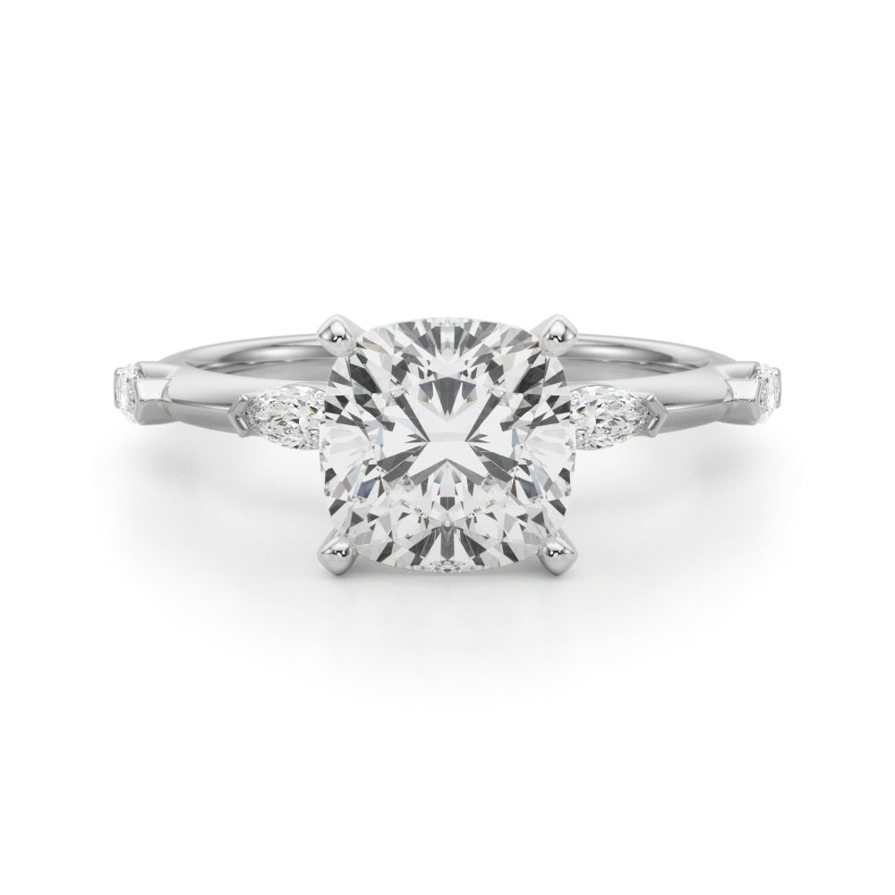 Sculpted Sidestone Marquise Diamond Engagement Ring â€” 10K/14K Gold & Platinum