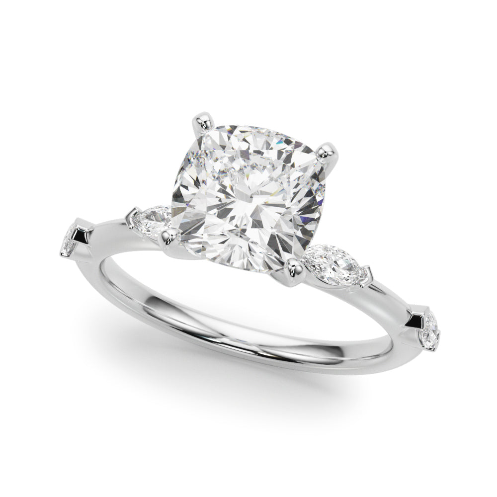 Sculpted Sidestone Marquise Diamond Engagement Ring â€” 10K/14K Gold & Platinum