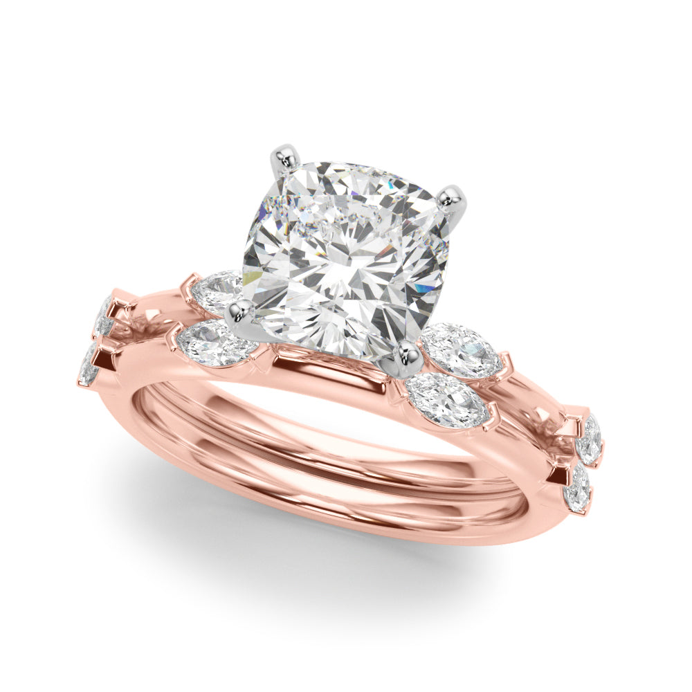 Sculpted Sidestone Marquise Diamond Engagement Ring â€” 10K/14K Gold & Platinum