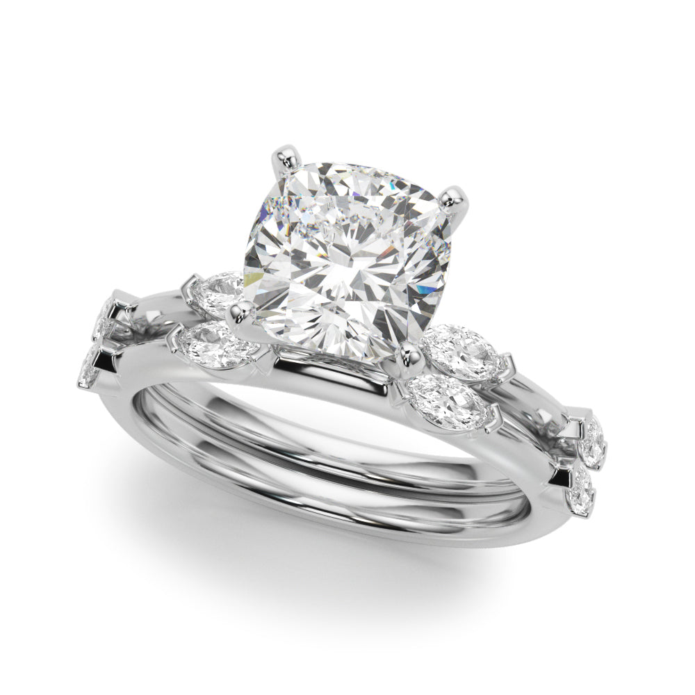 Sculpted Sidestone Marquise Diamond Engagement Ring â€” 10K/14K Gold & Platinum