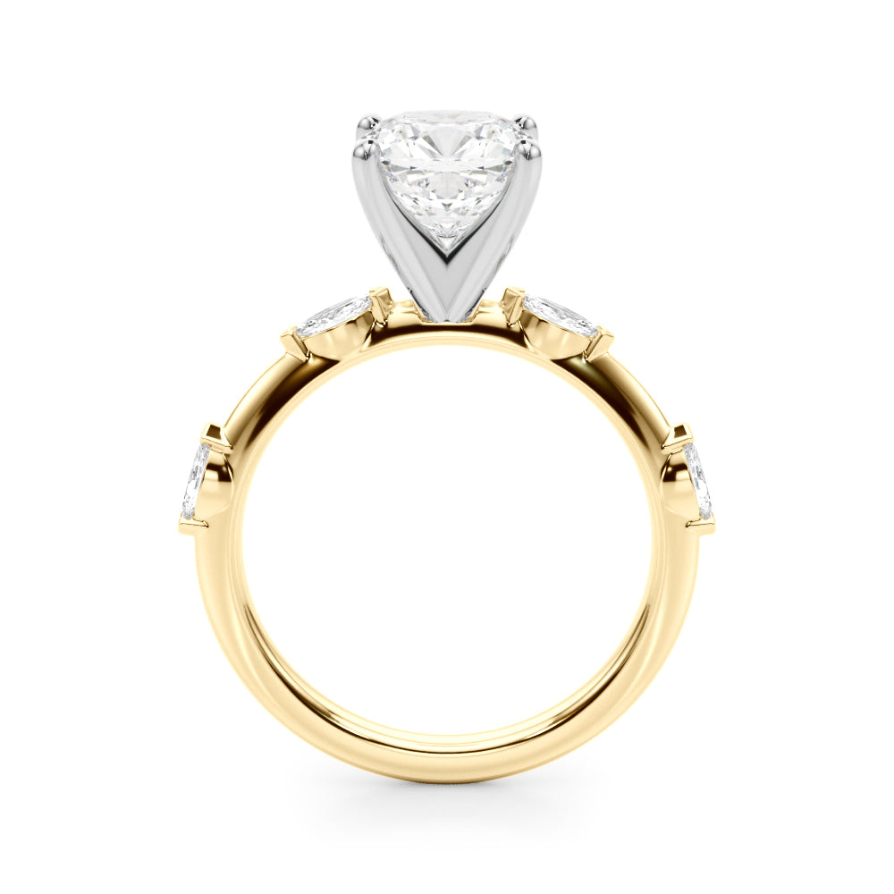 Sculpted Sidestone Marquise Diamond Engagement Ring â€” 10K/14K Gold & Platinum