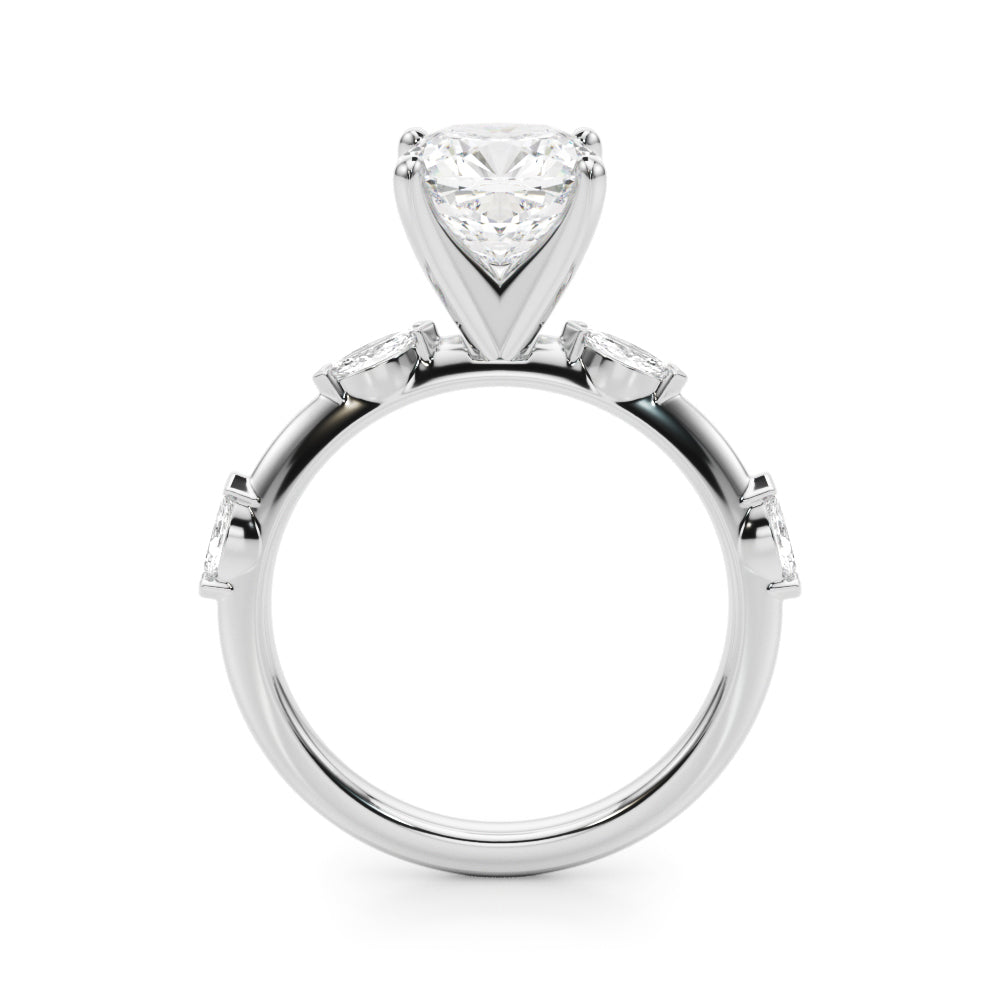 Sculpted Sidestone Marquise Diamond Engagement Ring â€” 10K/14K Gold & Platinum