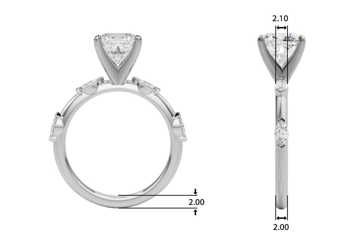 Sculpted Sidestone Marquise Diamond Engagement Ring â€” 10K/14K Gold & Platinum