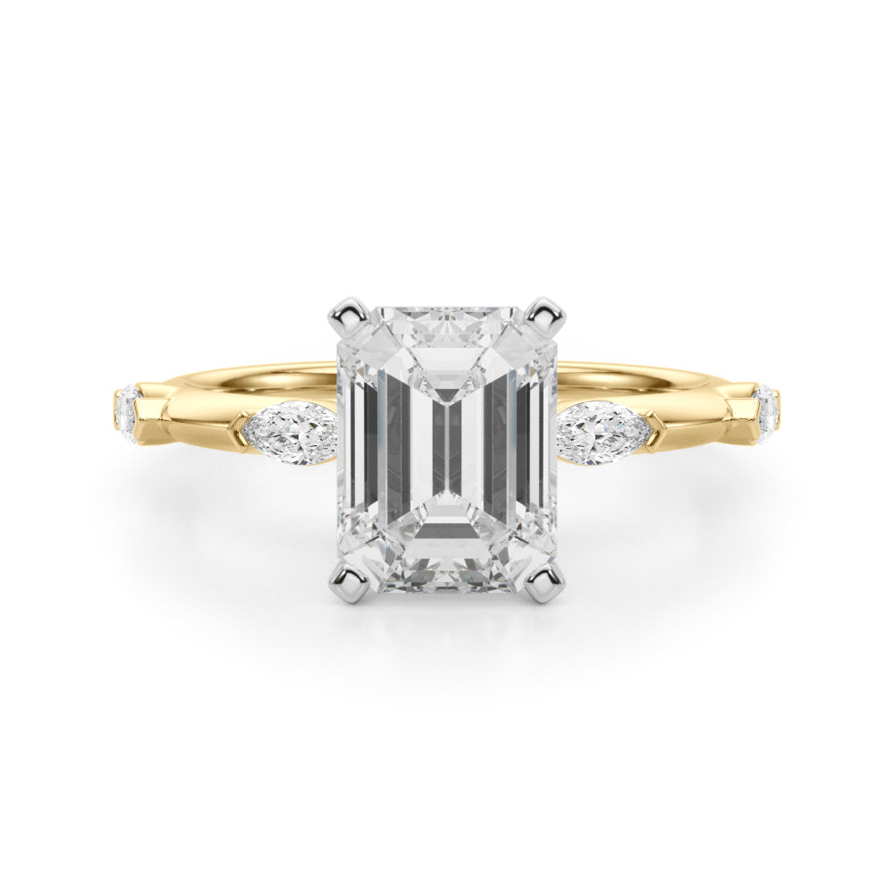 Sculpted Sidestone Marquise Diamond Engagement Ring â€” 10K/14K Gold & Platinum