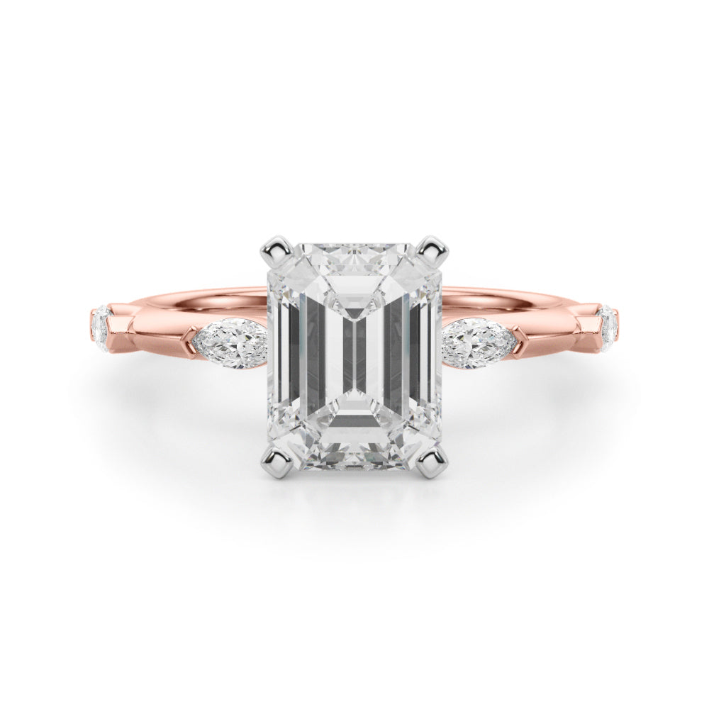 Sculpted Sidestone Marquise Diamond Engagement Ring â€” 10K/14K Gold & Platinum