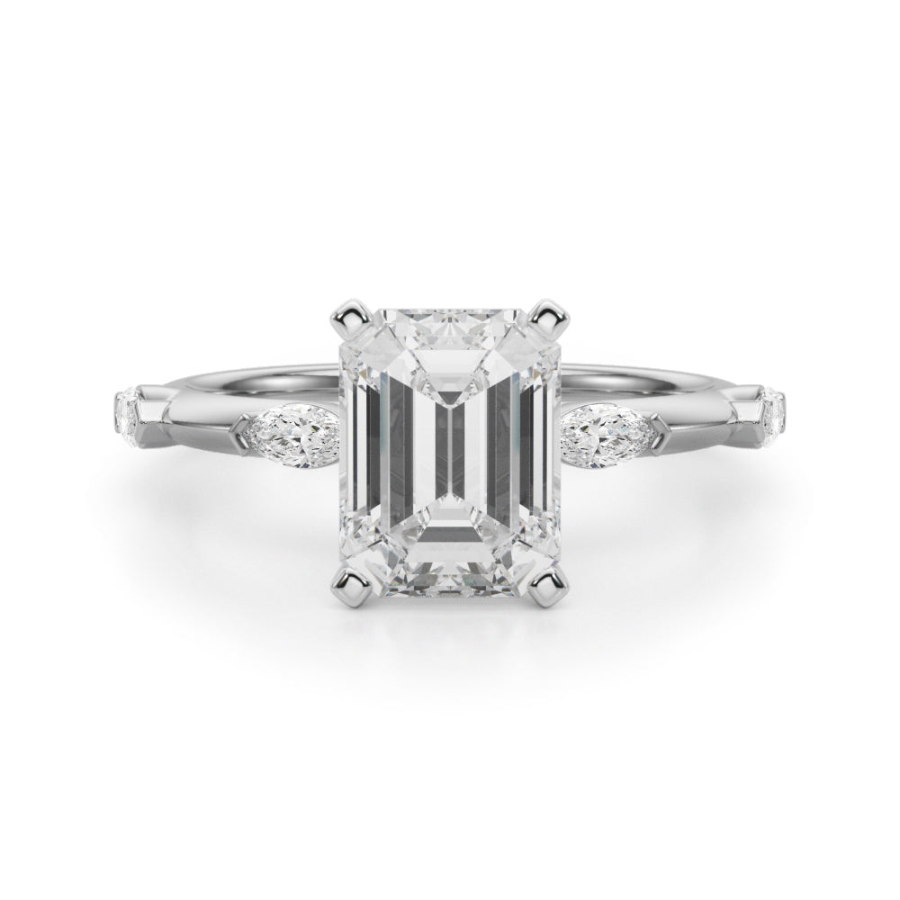 Sculpted Sidestone Marquise Diamond Engagement Ring â€” 10K/14K Gold & Platinum