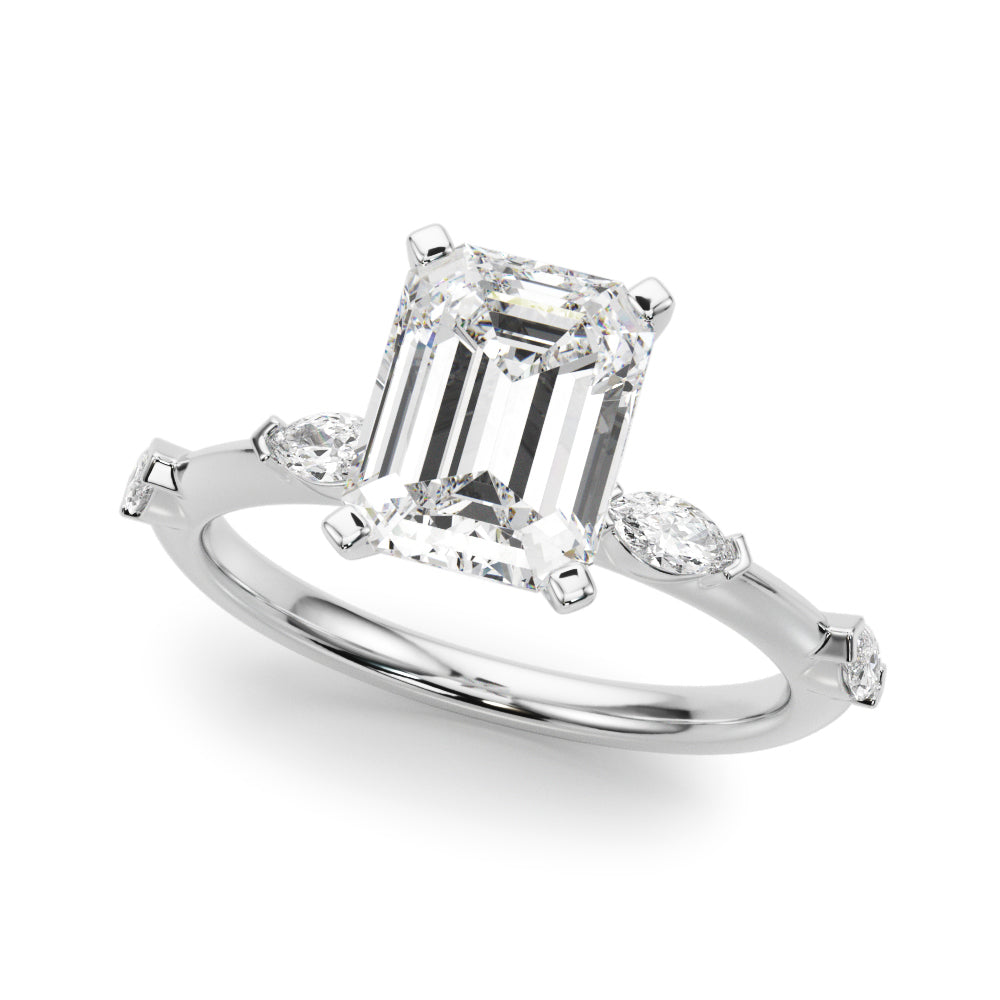 Sculpted Sidestone Marquise Diamond Engagement Ring â€” 10K/14K Gold & Platinum