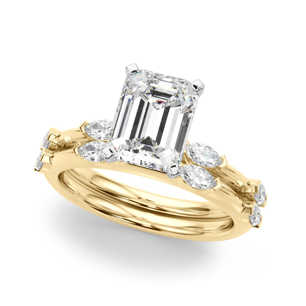 Sculpted Sidestone Marquise Diamond Engagement Ring â€” 10K/14K Gold & Platinum