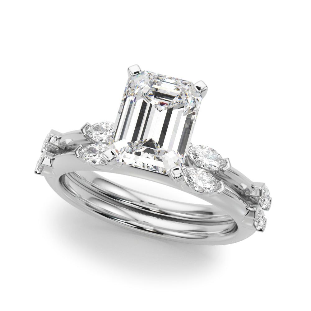 Sculpted Sidestone Marquise Diamond Engagement Ring â€” 10K/14K Gold & Platinum