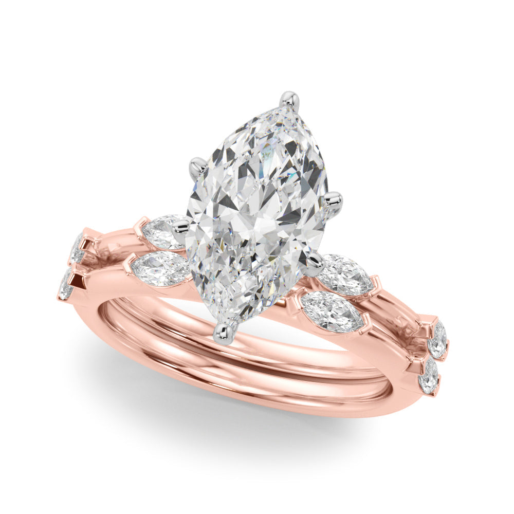Sculpted Sidestone Marquise Diamond Engagement Ring â€” 10K/14K Gold & Platinum