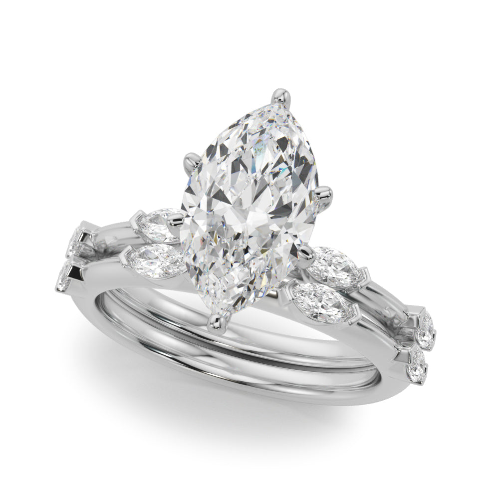 Sculpted Sidestone Marquise Diamond Engagement Ring â€” 10K/14K Gold & Platinum