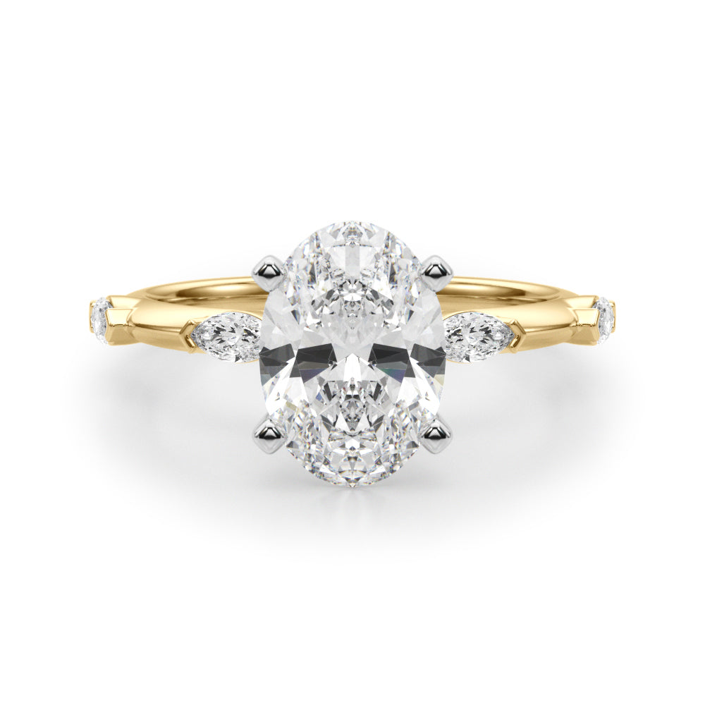 Sculpted Sidestone Marquise Diamond Engagement Ring â€” 10K/14K Gold & Platinum