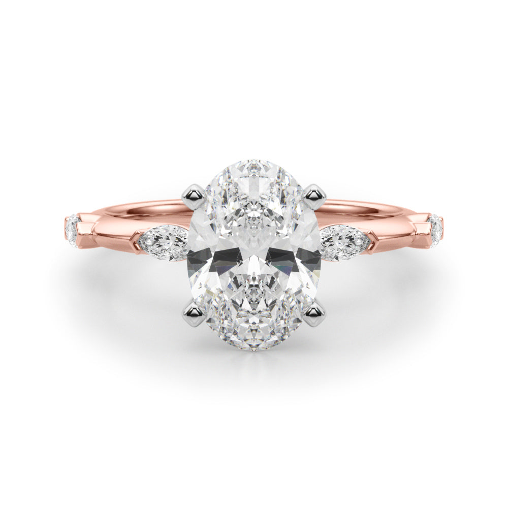 Sculpted Sidestone Marquise Diamond Engagement Ring â€” 10K/14K Gold & Platinum