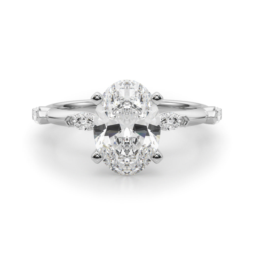 Sculpted Sidestone Marquise Diamond Engagement Ring â€” 10K/14K Gold & Platinum