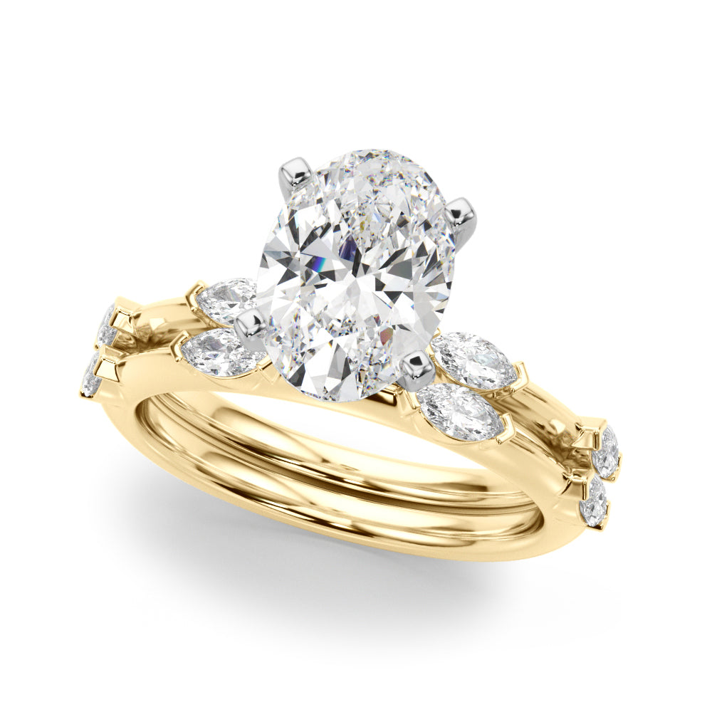 Sculpted Sidestone Marquise Diamond Engagement Ring â€” 10K/14K Gold & Platinum