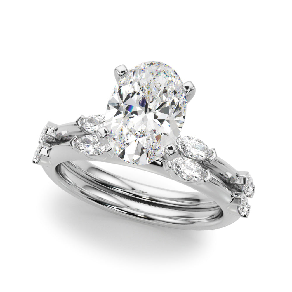 Sculpted Sidestone Marquise Diamond Engagement Ring â€” 10K/14K Gold & Platinum