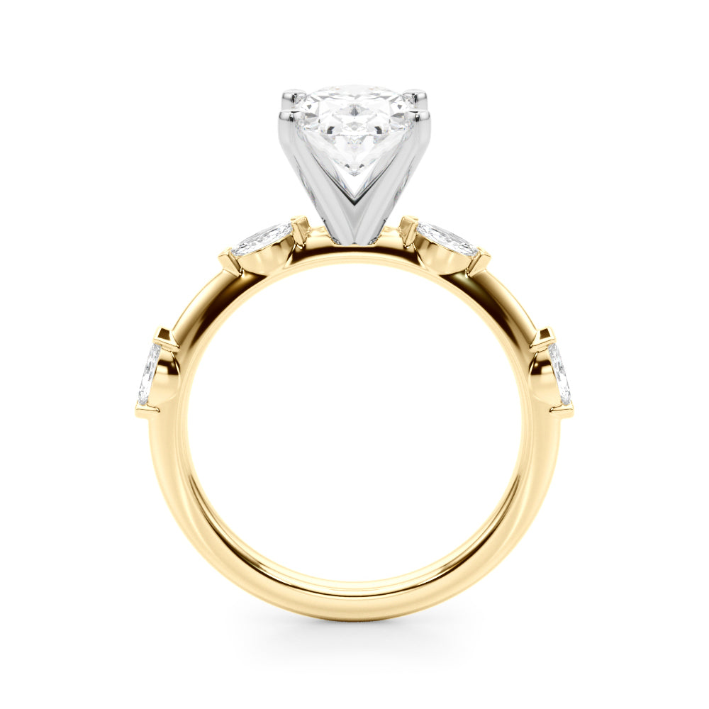 Sculpted Sidestone Marquise Diamond Engagement Ring â€” 10K/14K Gold & Platinum