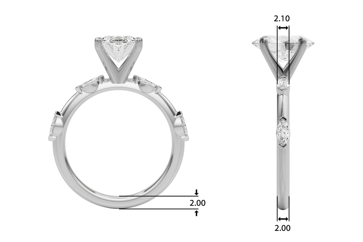 Sculpted Sidestone Marquise Diamond Engagement Ring â€” 10K/14K Gold & Platinum