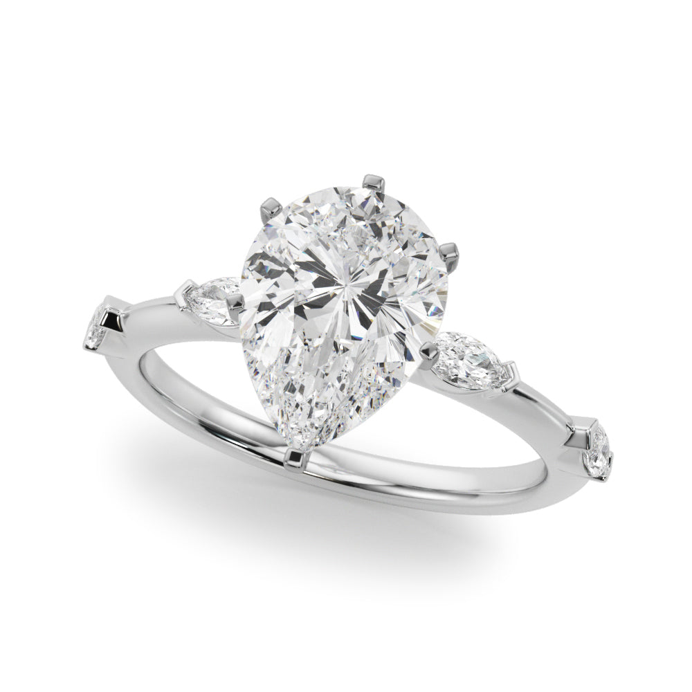 Sculpted Sidestone Marquise Diamond Engagement Ring in 10K/14K gold and platinum with certified lab-grown or natural diamonds