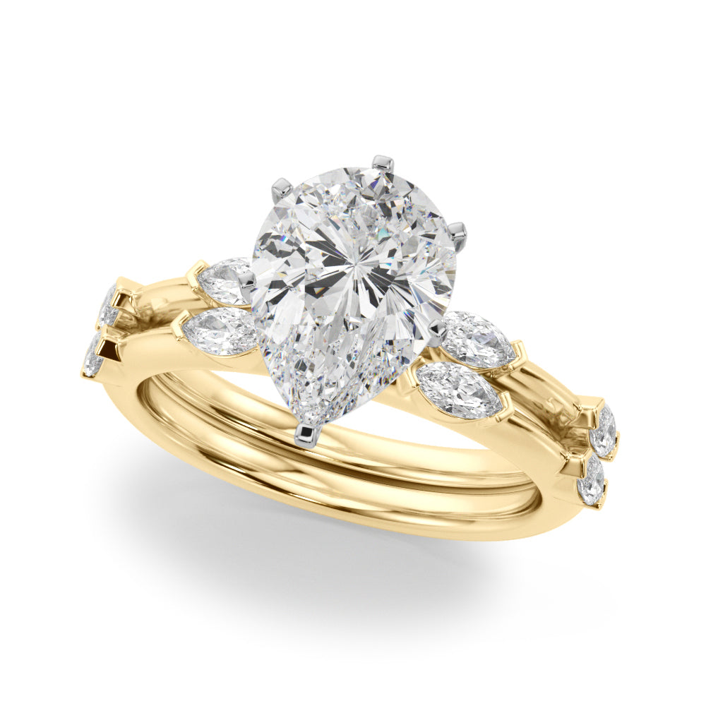 Sculpted Sidestone Marquise Diamond Engagement Ring â€” 10K/14K Gold & Platinum