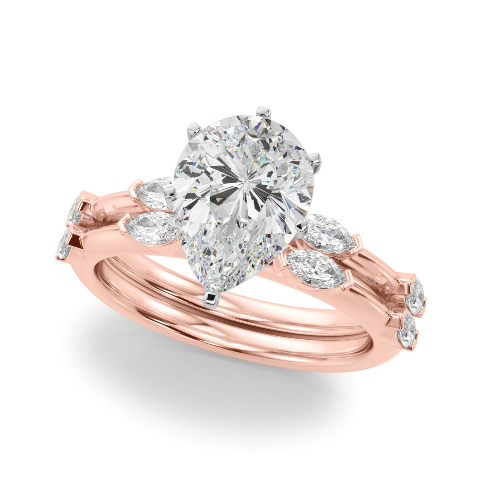 Sculpted Sidestone Marquise Diamond Engagement Ring â€” 10K/14K Gold & Platinum