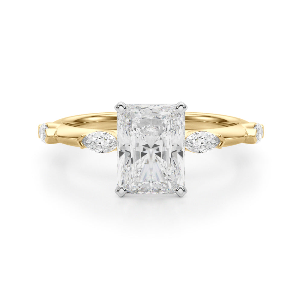 Sculpted Sidestone Marquise Diamond Engagement Ring â€” 10K/14K Gold & Platinum