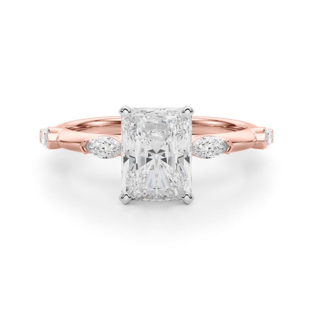 Sculpted Sidestone Marquise Diamond Engagement Ring â€” 10K/14K Gold & Platinum