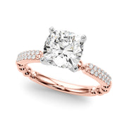 Radiant Sidestone Round Diamond Engagement Ring in 10K/14K gold and platinum with certified lab-grown or natural diamonds