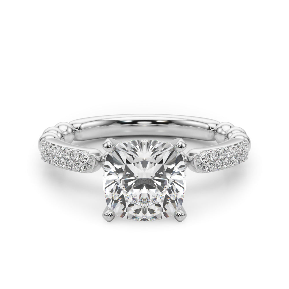 Radiant Sidestone Round Diamond Engagement Ring in 10K/14K gold and platinum with certified lab-grown or natural diamonds