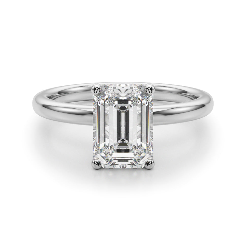 Lustrous Sidestone Emerald Diamond Engagement Ring in 10K/14K gold and platinum with certified lab-grown or natural diamonds